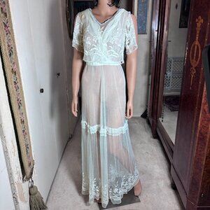 RARE Net Tulle Victorian Bridal Honeymoon Nightgown with Bolero